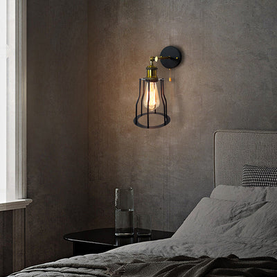 Modern Simplicity Round Cage Iron 1-Light Wall Sconce Lamp For Living Room