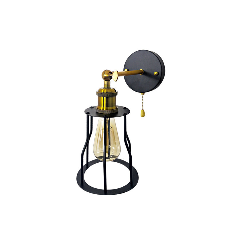Modern Simplicity Round Cage Iron 1-Light Wall Sconce Lamp For Living Room