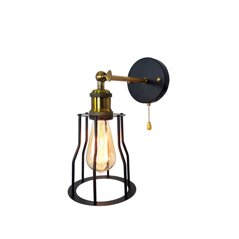 Modern Simplicity Round Cage Iron 1-Light Wall Sconce Lamp For Living Room