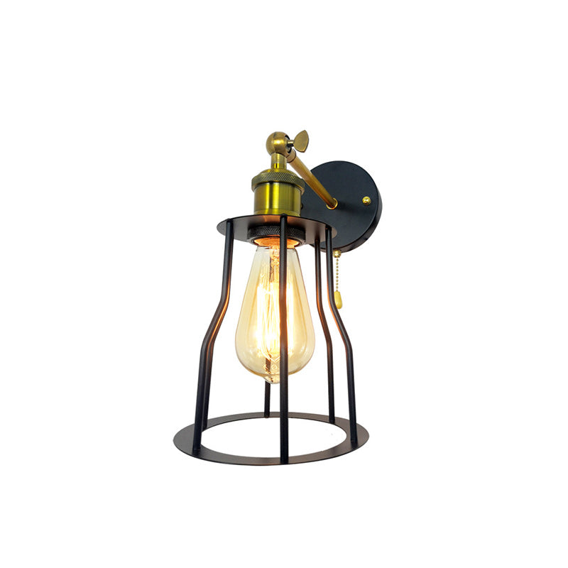 Modern Simplicity Round Cage Iron 1-Light Wall Sconce Lamp For Living Room
