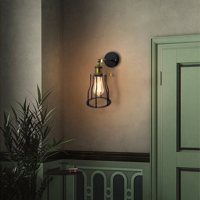 Modern Simplicity Round Cage Iron 1-Light Wall Sconce Lamp For Living Room