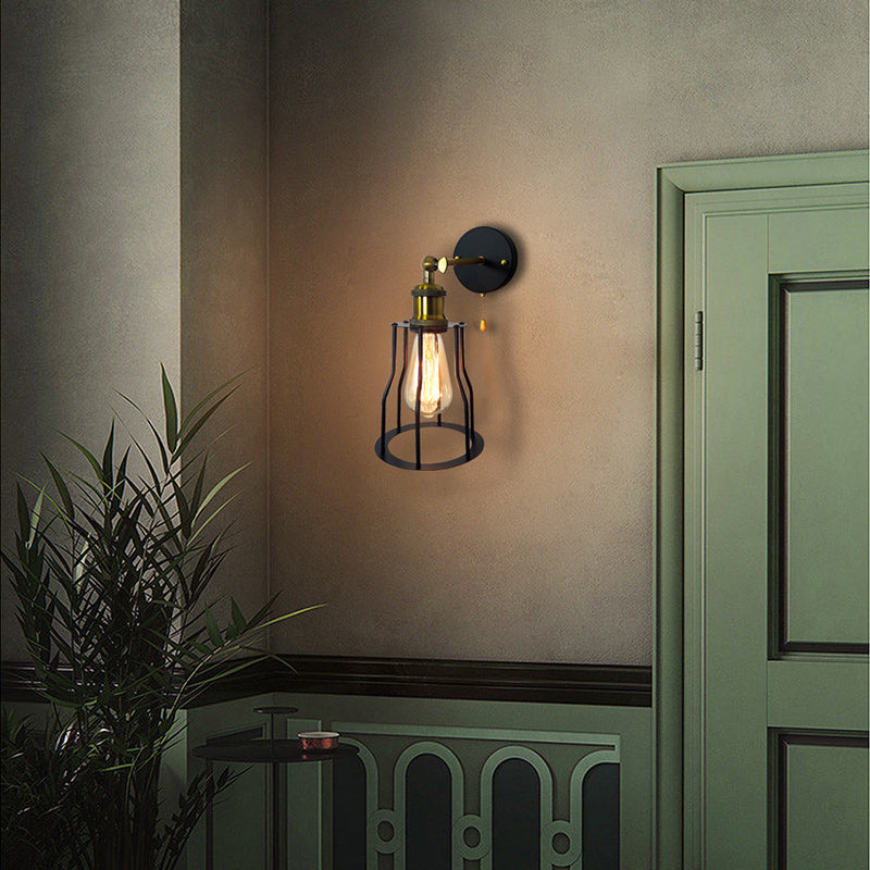 Modern Simplicity Round Cage Iron 1-Light Wall Sconce Lamp For Living Room