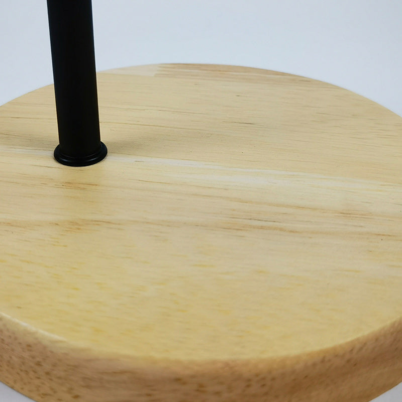 Lampe de table moderne minimaliste à long pied rond en tissu plissé avec base en bois massif et fer à 1 lumière pour chambre 
