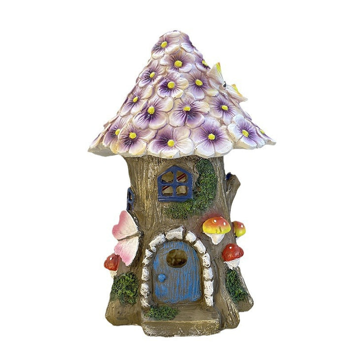 Moderne Art Deco Solar Wasserdichte Pilz Haus Form Harz LED Außenleuchte Für Garten 