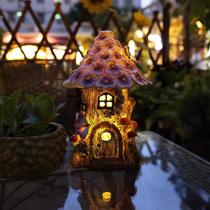 Moderne Art Deco Solar Wasserdichte Pilz Haus Form Harz LED Außenleuchte Für Garten 