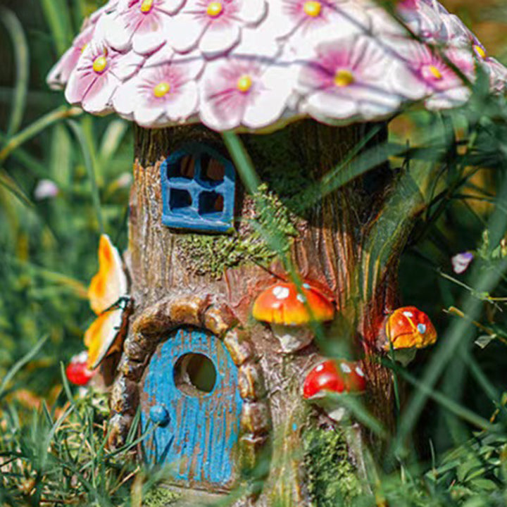 Moderne Art Deco Solar Wasserdichte Pilz Haus Form Harz LED Außenleuchte Für Garten 