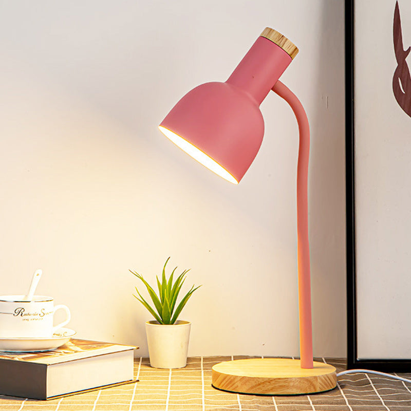 Lampe de table 1 lumière pour chambre à coucher avec abat-jour en fer de forme ronde minimaliste moderne et base en bois 