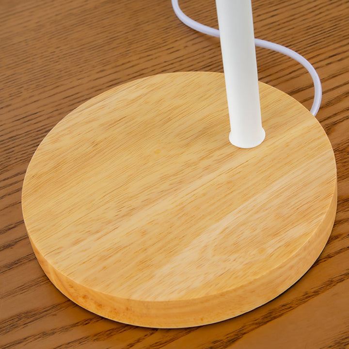 Lampe de table 1 lumière pour chambre à coucher avec abat-jour en fer de forme ronde minimaliste moderne et base en bois 