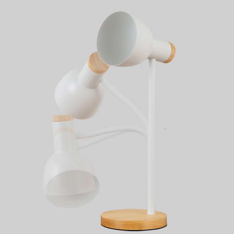 Lampe de table 1 lumière pour chambre à coucher avec abat-jour en fer de forme ronde minimaliste moderne et base en bois 
