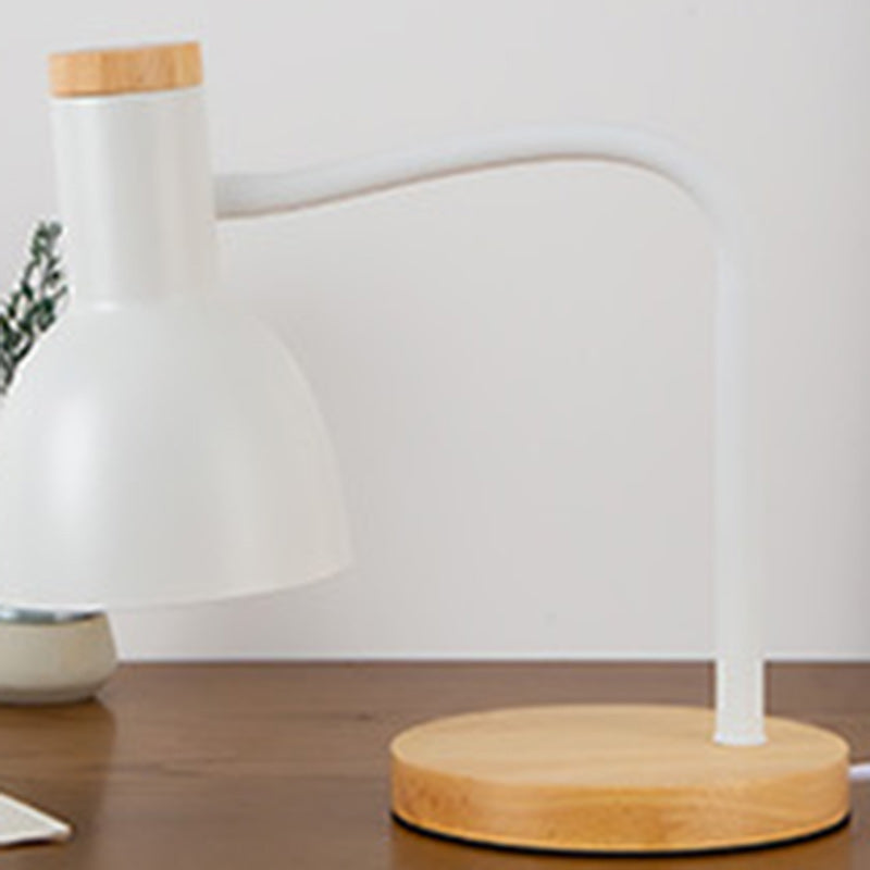 Lampe de table 1 lumière pour chambre à coucher avec abat-jour en fer de forme ronde minimaliste moderne et base en bois 