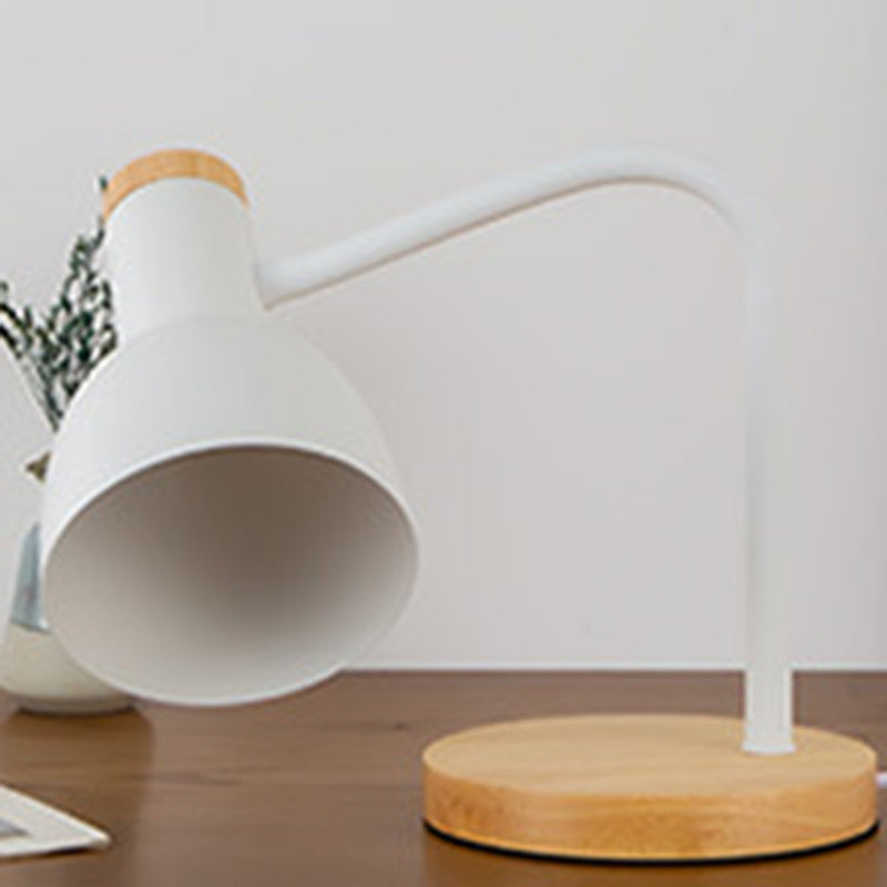 Lampe de table 1 lumière pour chambre à coucher avec abat-jour en fer de forme ronde minimaliste moderne et base en bois 