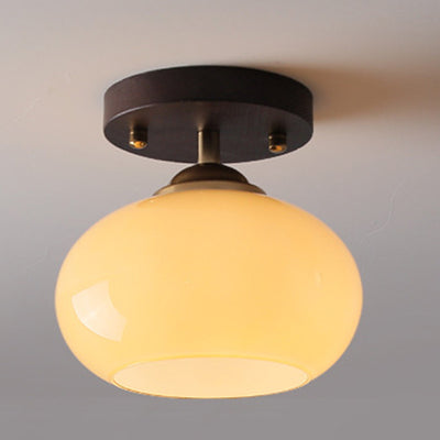 Plafonnier semi-encastré contemporain rétro rond ovale en verre avec base en bois à 1 lumière pour salon 