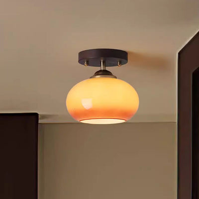 Plafonnier semi-encastré contemporain rétro rond ovale en verre avec base en bois à 1 lumière pour salon 