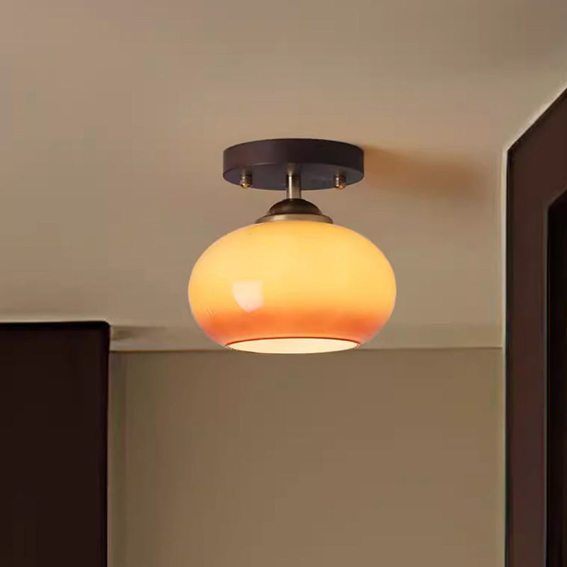 Plafonnier semi-encastré contemporain rétro rond ovale en verre avec base en bois à 1 lumière pour salon 