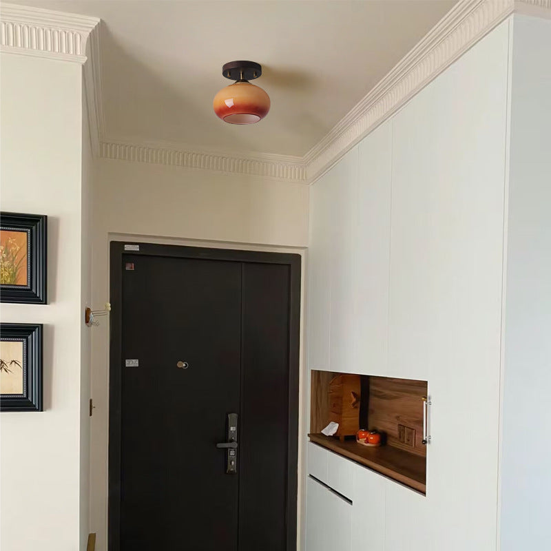 Plafonnier semi-encastré contemporain rétro rond ovale en verre avec base en bois à 1 lumière pour salon 