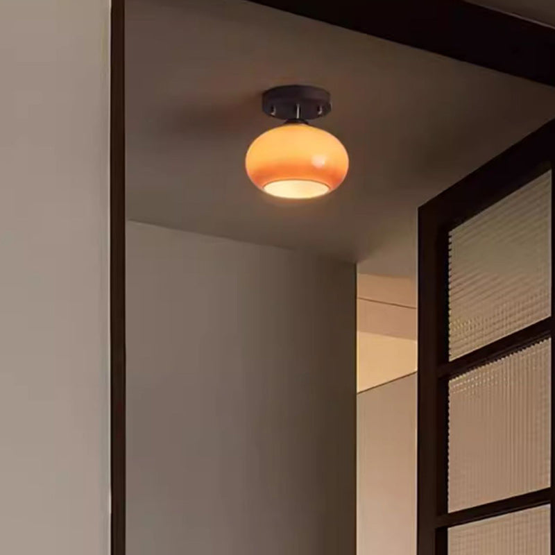 Plafonnier semi-encastré contemporain rétro rond ovale en verre avec base en bois à 1 lumière pour salon 
