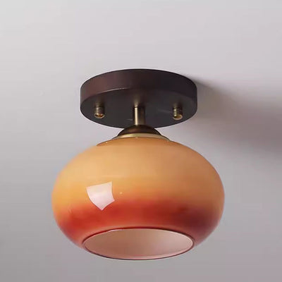 Plafonnier semi-encastré contemporain rétro rond ovale en verre avec base en bois à 1 lumière pour salon 