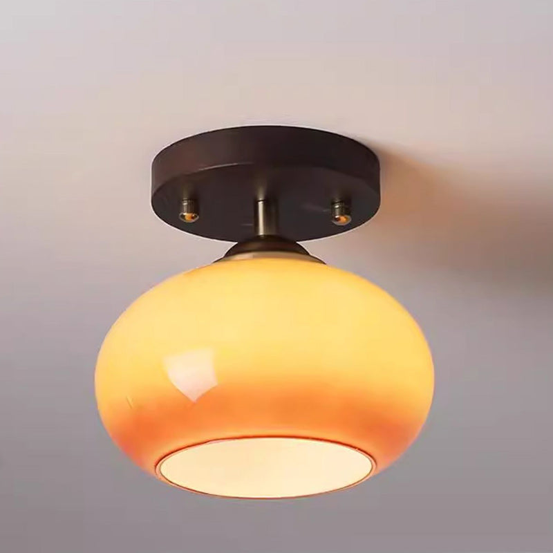 Plafonnier semi-encastré contemporain rétro rond ovale en verre avec base en bois à 1 lumière pour salon 