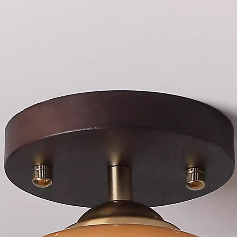 Plafonnier semi-encastré contemporain rétro rond ovale en verre avec base en bois à 1 lumière pour salon 