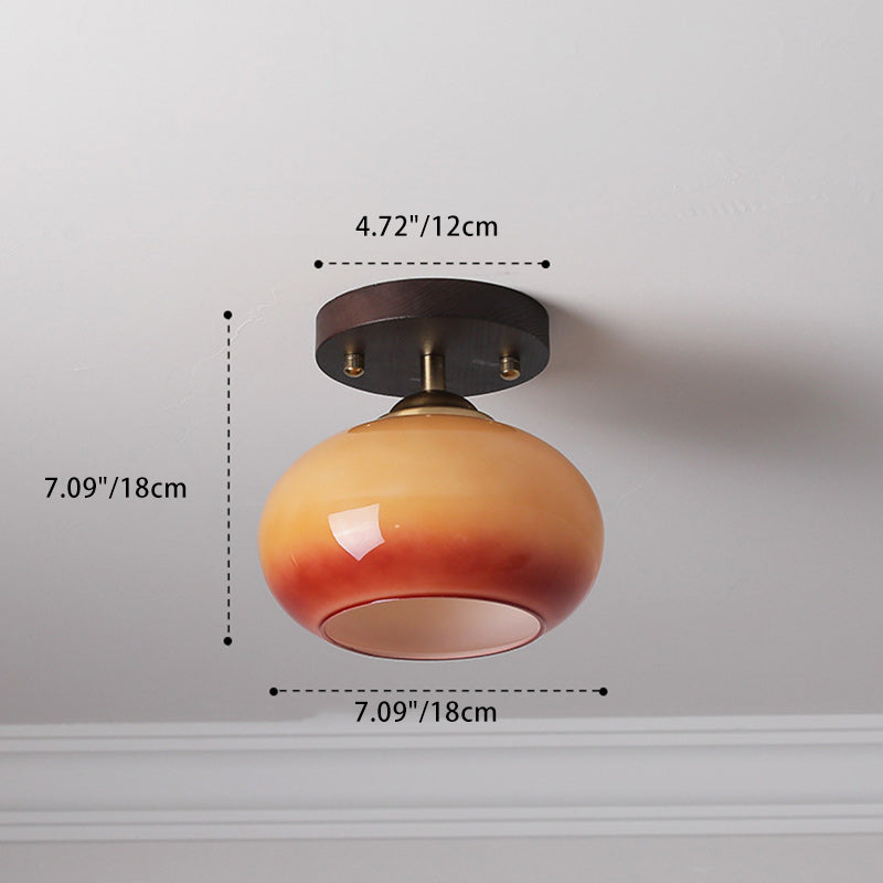 Plafonnier semi-encastré contemporain rétro rond ovale en verre avec base en bois à 1 lumière pour salon 