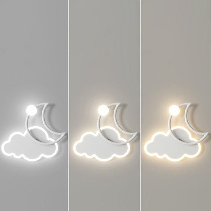 Applique Murale LED en Fer Acrylique en Forme de Nuage et de Lune pour Chambre d&