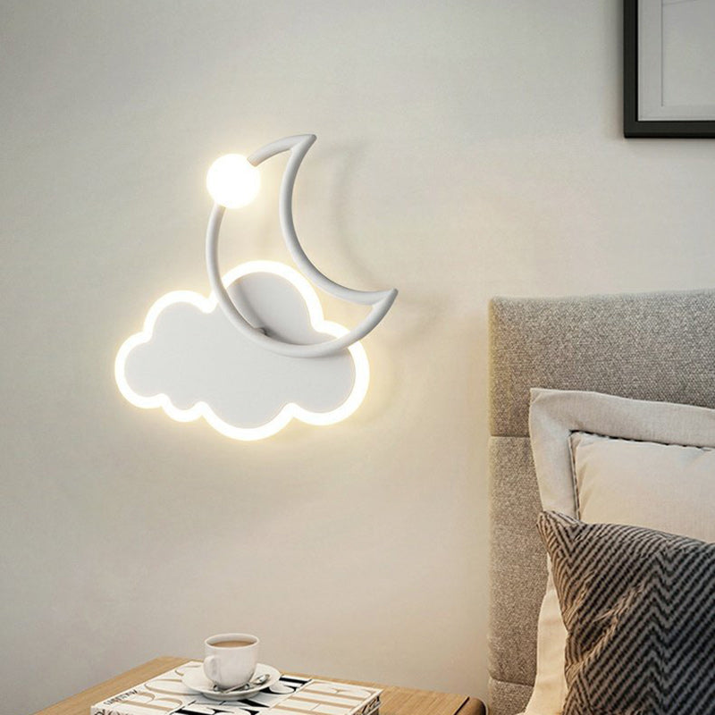 Applique Murale LED en Fer Acrylique en Forme de Nuage et de Lune pour Chambre d&