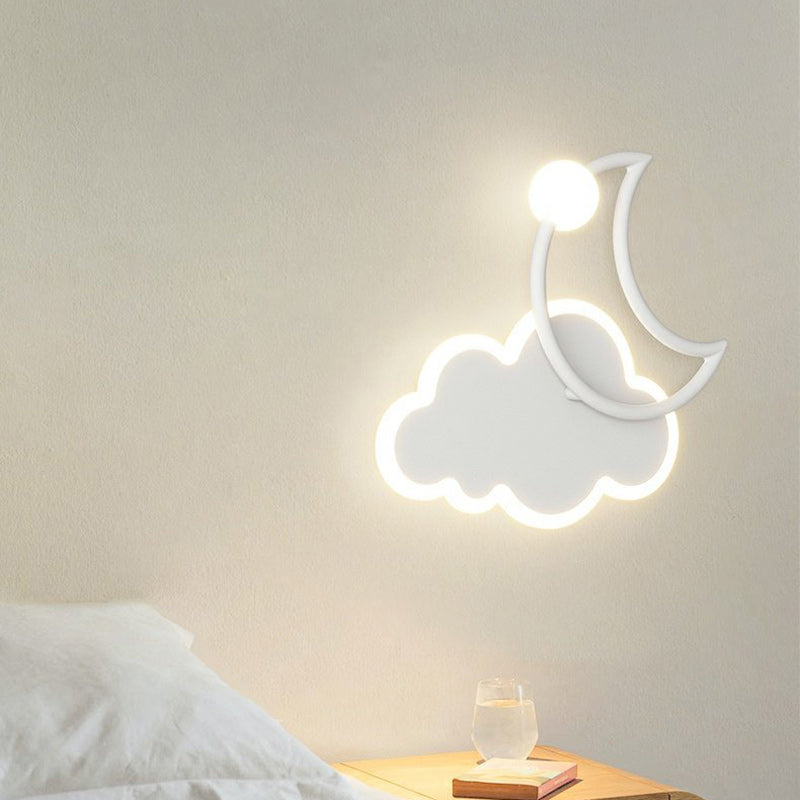 Applique Murale LED en Fer Acrylique en Forme de Nuage et de Lune pour Chambre d&