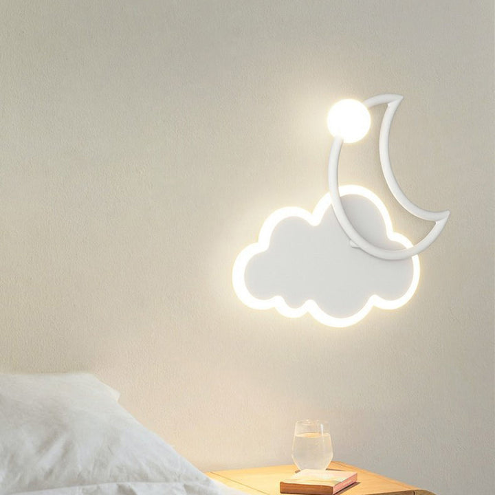 Applique Murale LED en Fer Acrylique en Forme de Nuage et de Lune pour Chambre d&