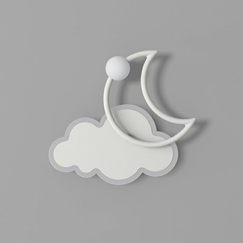 Applique Murale LED en Fer Acrylique en Forme de Nuage et de Lune pour Chambre d&