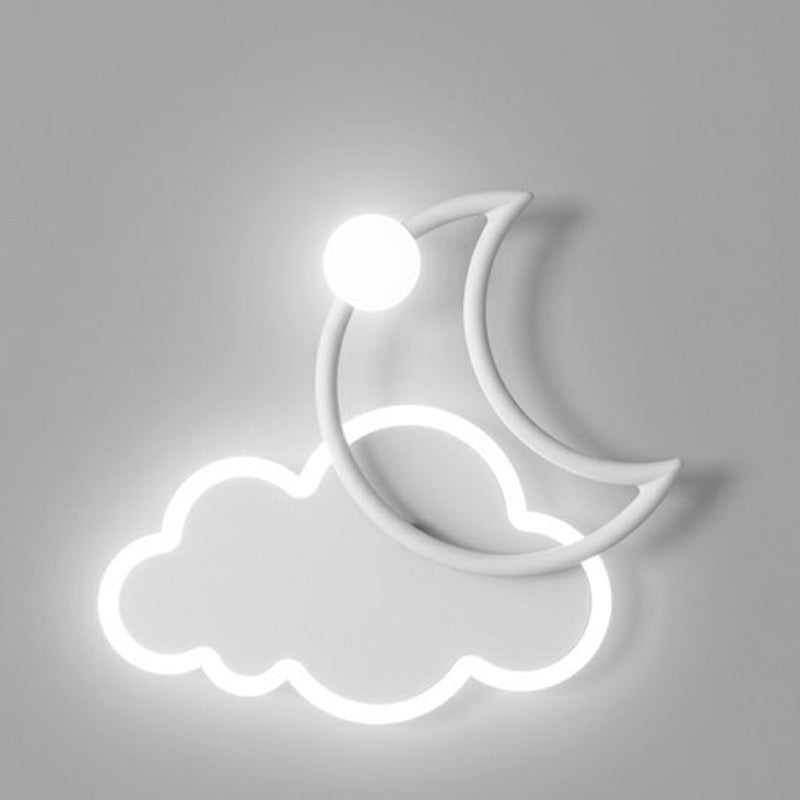 Applique Murale LED en Fer Acrylique en Forme de Nuage et de Lune pour Chambre d&