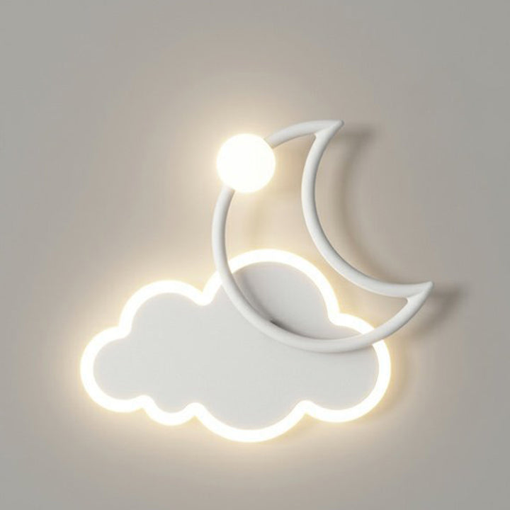 Applique Murale LED en Fer Acrylique en Forme de Nuage et de Lune pour Chambre d&