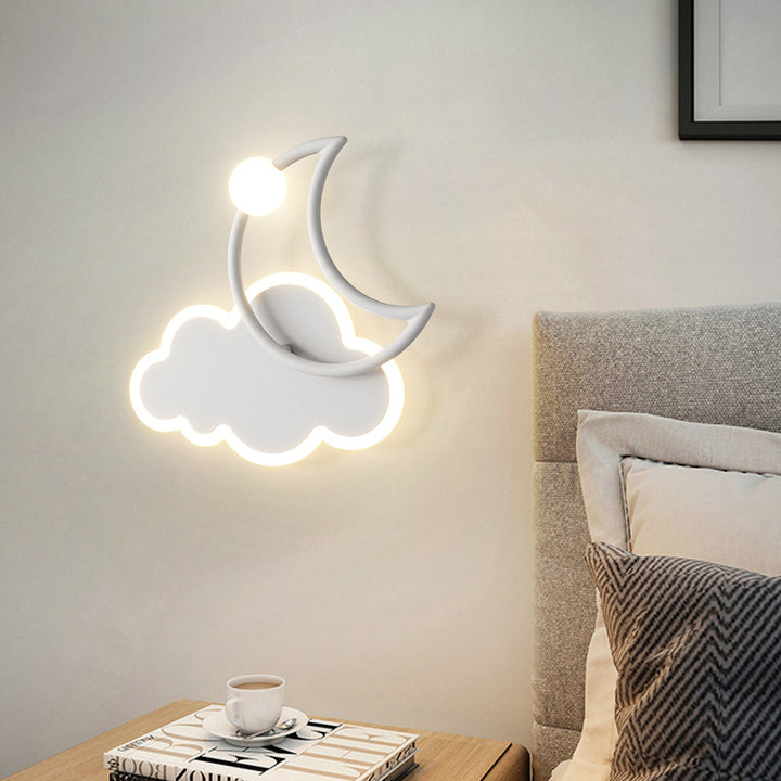 Applique Murale LED en Fer Acrylique en Forme de Nuage et de Lune pour Chambre d&