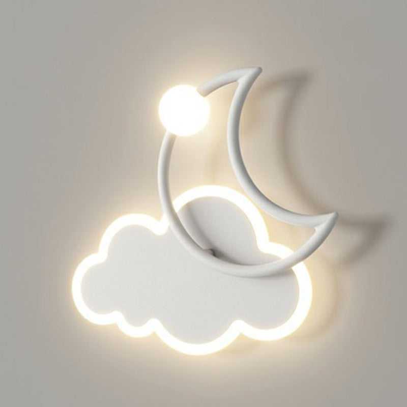 Applique Murale LED en Fer Acrylique en Forme de Nuage et de Lune pour Chambre d&