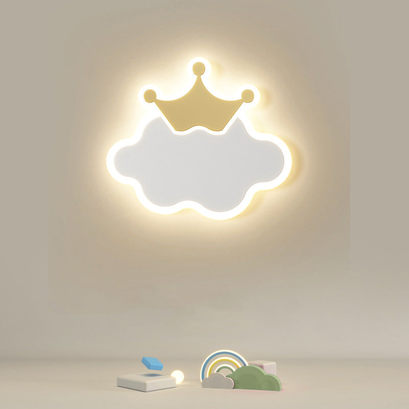 Applique Murale LED en Fer Acrylique en Forme de Nuage et de Lune pour Chambre d&