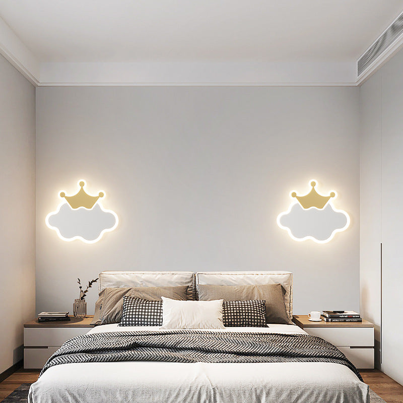 Applique Murale LED en Fer Acrylique en Forme de Nuage et de Lune pour Chambre d&