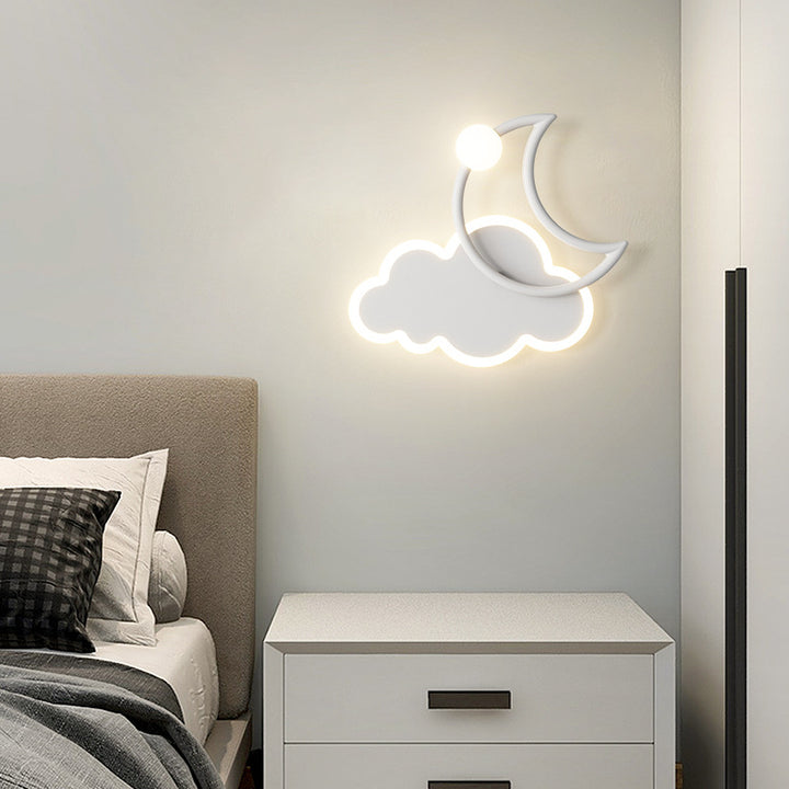 Applique Murale LED en Fer Acrylique en Forme de Nuage et de Lune pour Chambre d&