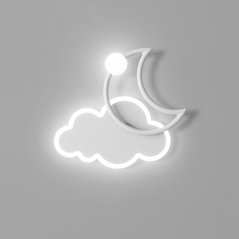 Applique Murale LED en Fer Acrylique en Forme de Nuage et de Lune pour Chambre d&