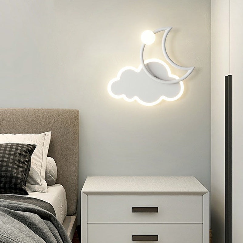 Applique Murale LED en Fer Acrylique en Forme de Nuage et de Lune pour Chambre d&