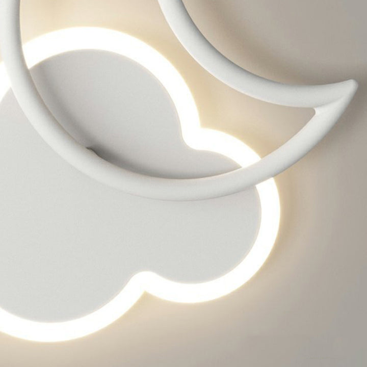 Applique Murale LED en Fer Acrylique en Forme de Nuage et de Lune pour Chambre d&