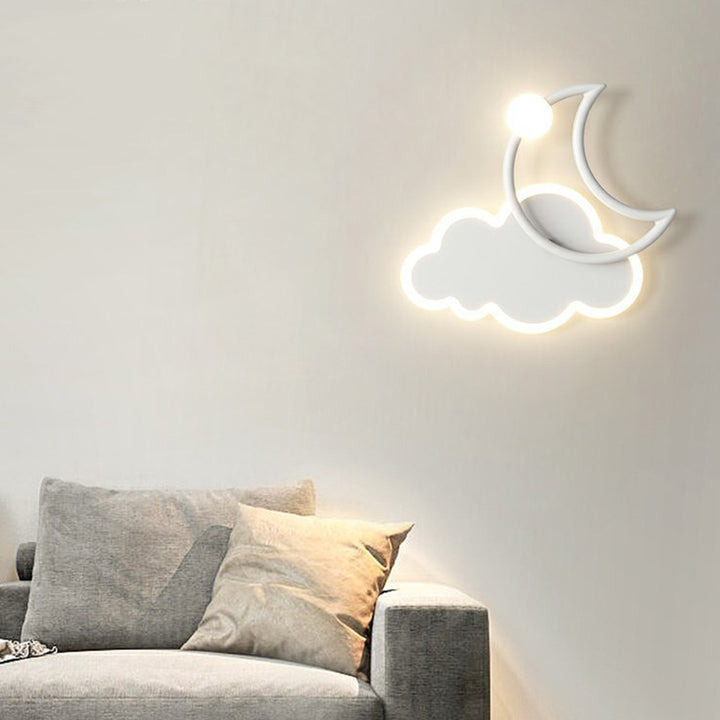 Applique Murale LED en Fer Acrylique en Forme de Nuage et de Lune pour Chambre d&