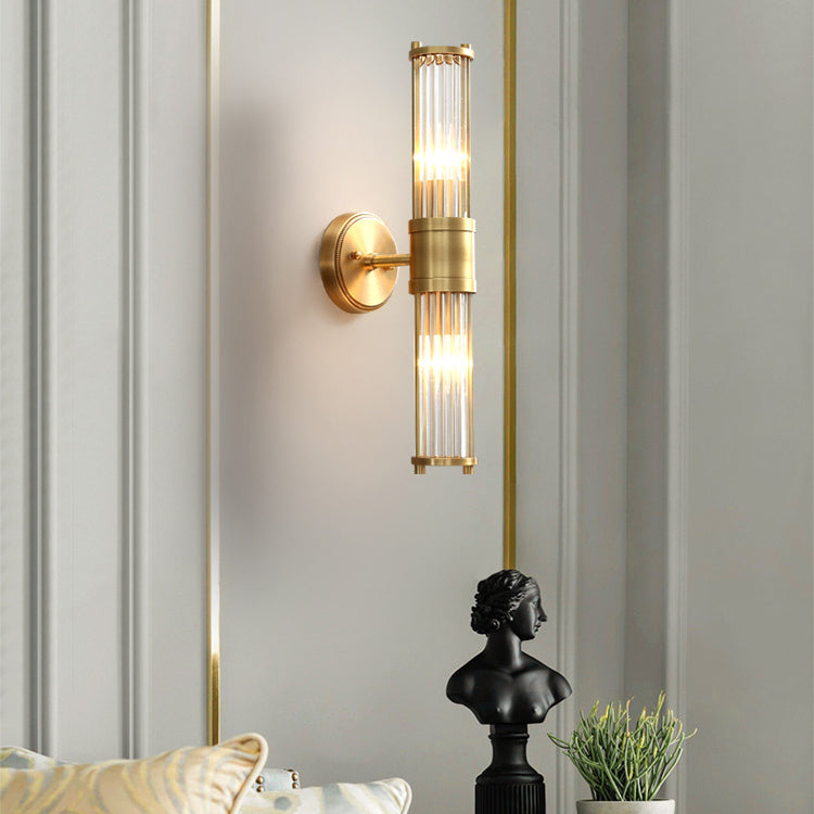 Lámpara de Aplique de Pared Moderna Minimalista con Marco de Cilindro de Hierro y Cobre y Pantalla de Vidrio de 1/2 Luces para Sala de Estar 