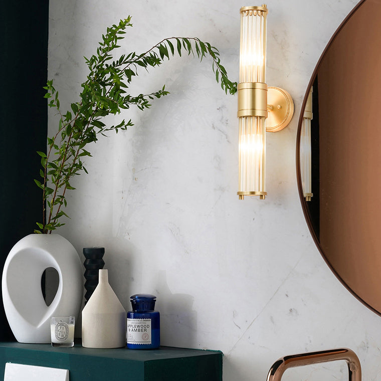 Lámpara de Aplique de Pared Moderna Minimalista con Marco de Cilindro de Hierro y Cobre y Pantalla de Vidrio de 1/2 Luces para Sala de Estar 