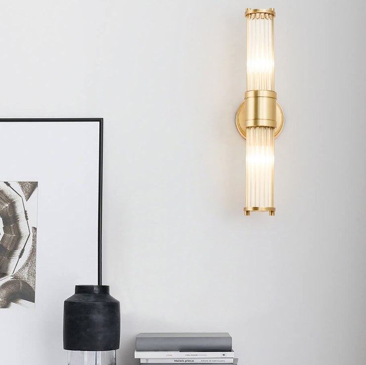 Lámpara de Aplique de Pared Moderna Minimalista con Marco de Cilindro de Hierro y Cobre y Pantalla de Vidrio de 1/2 Luces para Sala de Estar 