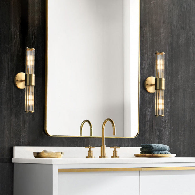 Lámpara de Aplique de Pared Moderna Minimalista con Marco de Cilindro de Hierro y Cobre y Pantalla de Vidrio de 1/2 Luces para Sala de Estar 