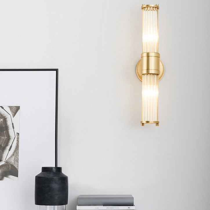 Lámpara de Aplique de Pared Moderna Minimalista con Marco de Cilindro de Hierro y Cobre y Pantalla de Vidrio de 1/2 Luces para Sala de Estar 