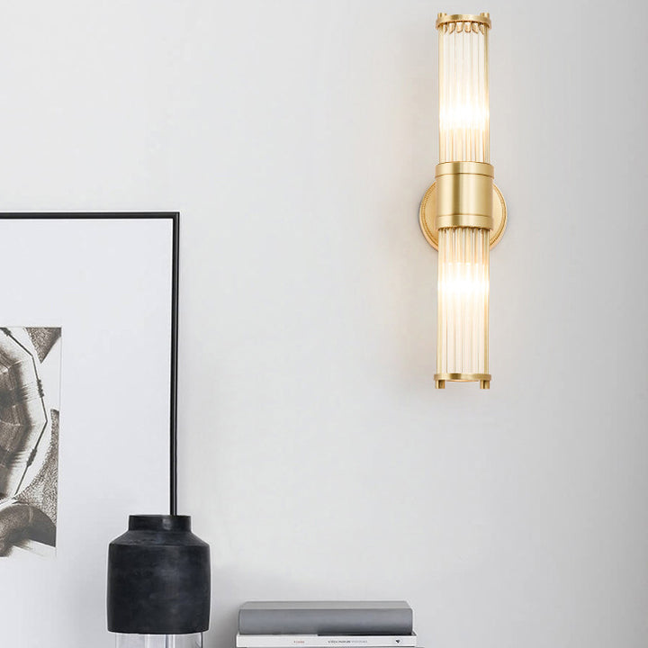 Lámpara de Aplique de Pared Moderna Minimalista con Marco de Cilindro de Hierro y Cobre y Pantalla de Vidrio de 1/2 Luces para Sala de Estar 