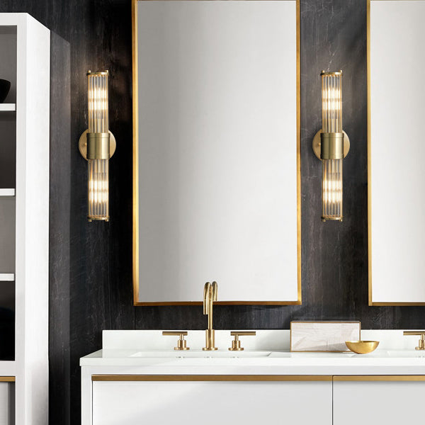 Lámpara de Aplique de Pared Moderna Minimalista con Marco de Cilindro de Hierro y Cobre y Pantalla de Vidrio de 1/2 Luces para Sala de Estar 