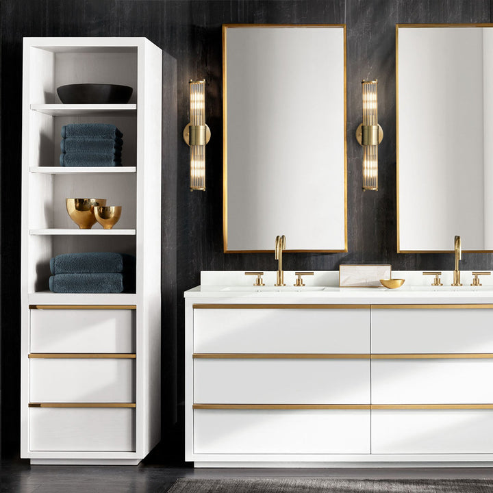 Lámpara de Aplique de Pared Moderna Minimalista con Marco de Cilindro de Hierro y Cobre y Pantalla de Vidrio de 1/2 Luces para Sala de Estar 