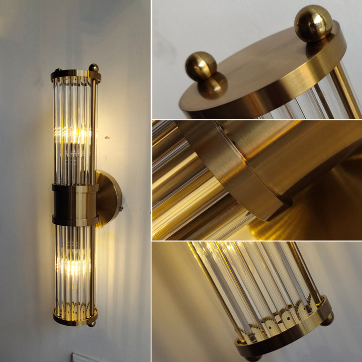 Lámpara de Aplique de Pared Moderna Minimalista con Marco de Cilindro de Hierro y Cobre y Pantalla de Vidrio de 1/2 Luces para Sala de Estar 