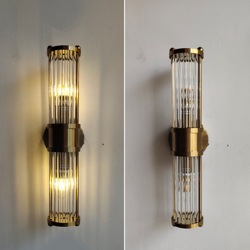 Moderne minimalistische Zylinder Eisen Kupfer Rahmen Glas Schatten 1/2 Licht Wandleuchte Lampe für Wohnzimmer 